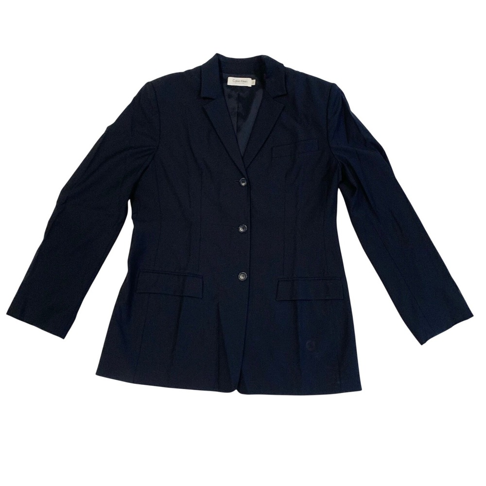 Calvin Klein Collection Navy Blue 3 Button Blazer Jacket Made in Italy Womens 8